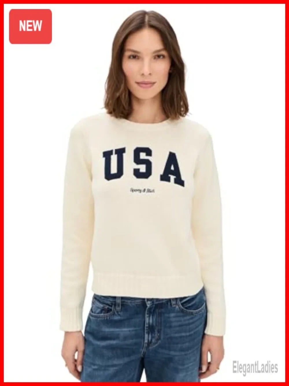 Cropped Crew Neck Sweater 100% Cotton Ribbed Embroidered Logo